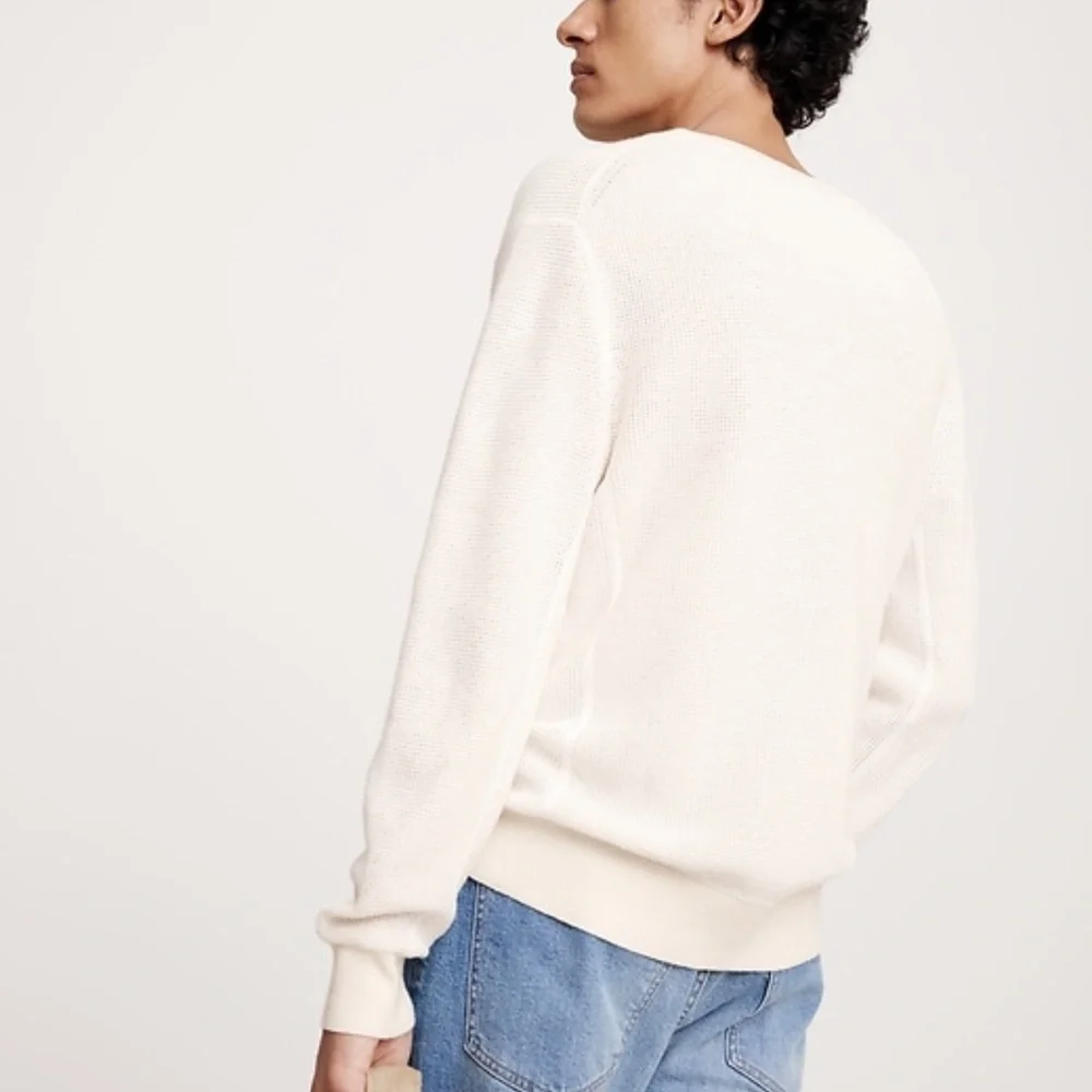 Banana Republic Linen Cotton Waffle Knit Sweater Cream White Crewneck 2025-XXL